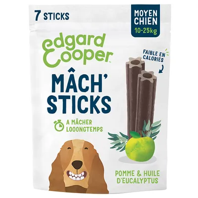 Bâtonnets Edgard & Cooper Mâch' Sticks pomme, eucalyptus pour chien - pour les chiens de taille moyenne (10 - 25 kg, 21 sticks)