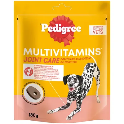 Pedigree Multivitamins Joint Care, péče o klouby s práškem ze slávky zelenoústé, 100% přírodní kuře, 180g. Vyvinuto veterináři. Pedigree Multivitamins Joint Care, péče o klouby s práškem ze slávky zelenoústé, 100% přírodní kuře, 180g. Vyvinuto veterináři.