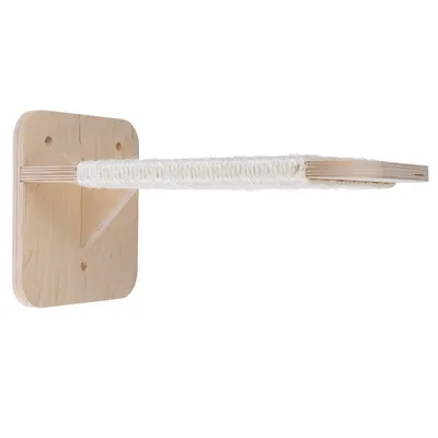 Wandmontierte Kratzfläche aus Holz mit Sisal umwickelt, rechteckige Form, geeignet für Katzen zum Kratzen und Klettern.