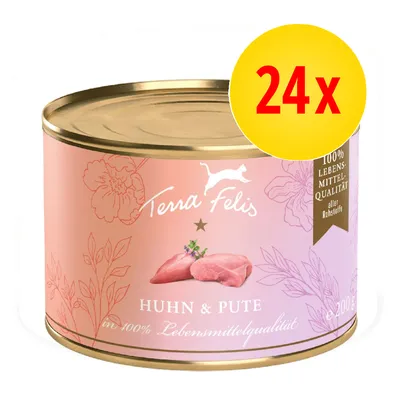 Terra Felis poulet et dinde, 100% qualité alimentaire, boîte de 200g. Lot de 24 pièces. Terra Felis poulet et dinde, 100% qualité alimentaire, boîte de 200g. Lot de 24 pièces.