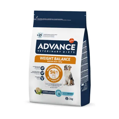 Advance Veterinary Diets Weight Balance Medium Maxi +10kg, snižuje tělesný tuk o 44 % za 2 měsíce, s kuřetem, balení 3 kg. Vyvinuto veterináři.
