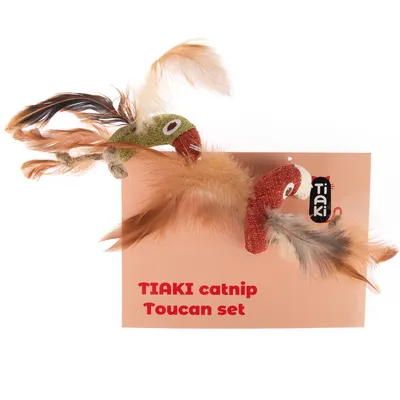 TIAKI catnip Toucan szett, játék tollakkal és macskamentával macskáknak.