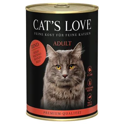 Cat's Love Adult Manzo, qualità premium, 92% manzo, ricetta senza cereali, Made in Austria.
