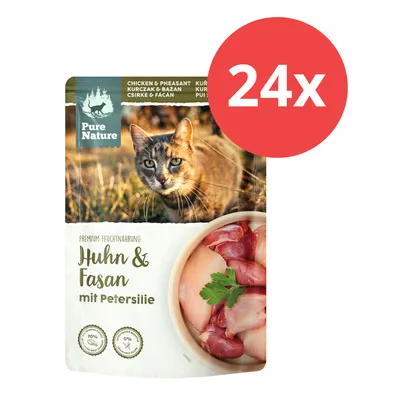 Pure Nature Premium Feuchtnahrung Huhn & Fasan mit Petersilie, 24x Packungen. 70% Fleischanteil, 0% künstliche Zusätze.