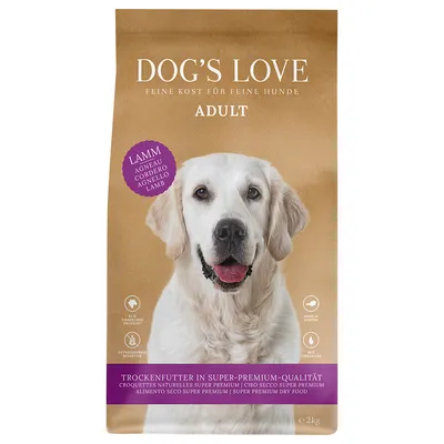 Dog's Love Adult Trockenfutter mit Lamm, Super-Premium-Qualität, ohne tierische Nebenerzeugnisse, mit Omega-3-6, Made in Austria, 2kg Packung.