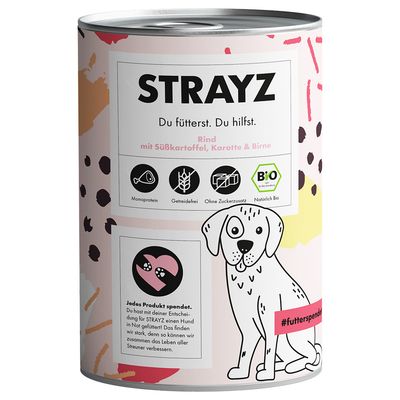 STRAYZ BIO 6 x 400 g Bio-Rind mit Bio-Süßkartoffel, Bio-Karotte & Bio-Birne