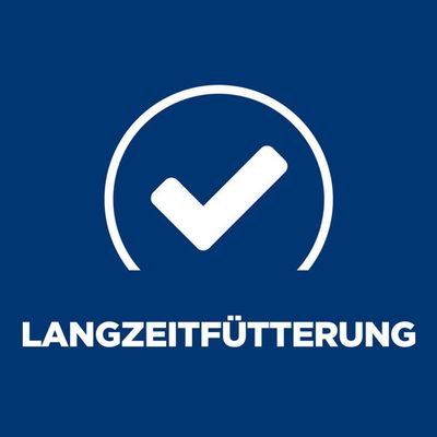 Dolgotrajno hranjenje z belim simbolom kljukice v krogu na modrem ozadju.