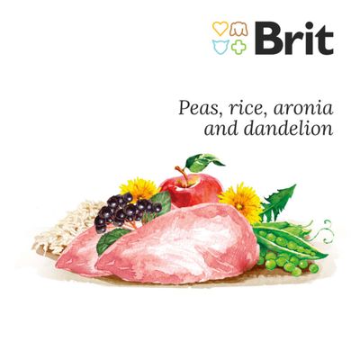 Brit Fresh Turkey with Pea kutyatáp csomagolás, Fit & Slim, superpremium formula, látható pulykahús és zöldség képpel. Látható: NO corn, soy, wheat, gluten, artificial additives.