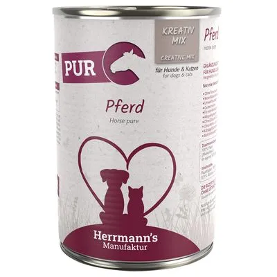 Herrmann's Creative Mix Carne pura / Carne pura Bio 24 x 400 g umido per cani e gatti - Cavallo