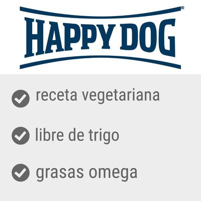 Happy Dog. Receta vegetariana, libre de trigo, grasas omega.