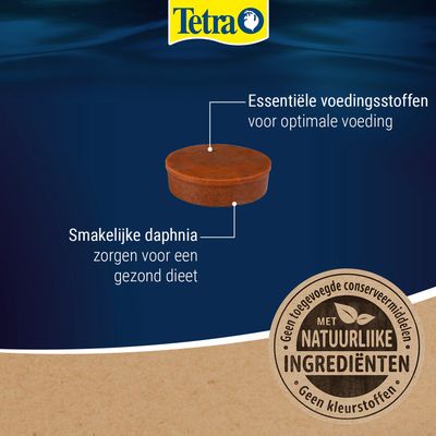 Tetra voedertablet met essentiële voedingsstoffen voor optimale voeding, smakelijke watervlooien voor gezond voer, natuurlijke ingrediënten zonder toevoegingen of kleurstoffen.