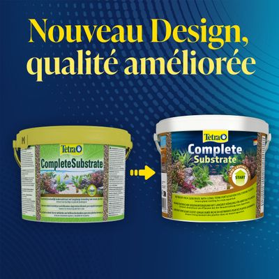Tetra CompleteSubstrate avec un nouveau design et une qualité améliorée. À gauche, l'ancien design de l'emballage, à droite, le nouveau design de l'emballage illustré.