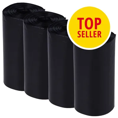 Cztery czarne rolki worków, widoczny żółty okrąg z napisem TOP SELLER