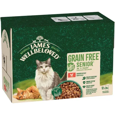 James Wellbeloved Grain-Free Senior 7+ Hypoallergenic Pouches - Chicken in Jelly - Saver Pack: 48 x 85g