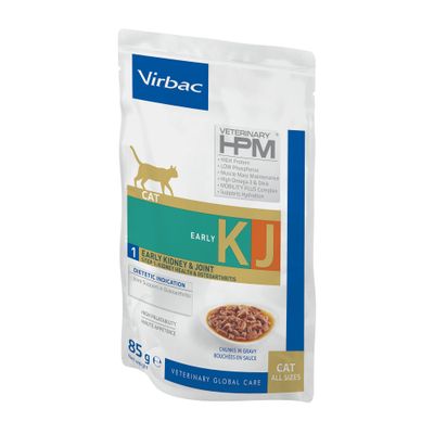 Virbac Veterinary HPM Cat Early Kidney & Joint, dieetvoeding voor nier- en gewrichtsgezondheid, verpakking met 12 x 85g zakjes. Hoog eiwitgehalte, laag fosforgehalte.