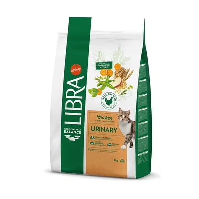 Libra Mediterranean Balance Urinary храна за котки с пиле, 8 кг. Подпомага здравето на пикочните пътища и храносмилането. Със средиземноморски съставки и високо съдържание на протеин.