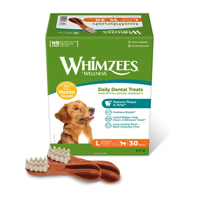 Whimzees by Wellness Monthly Toothbrush Box - Tg L: cani tg grande (1,8 kg, 30 pezzi)