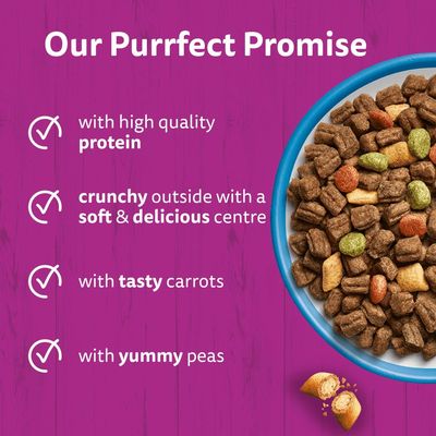 Promise: with high-quality protein, crunchy on the outside and soft on the inside, with carrots and peas.