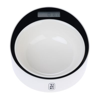 Ciotola bianca per alimenti con display digitale integrato, marca Taki.