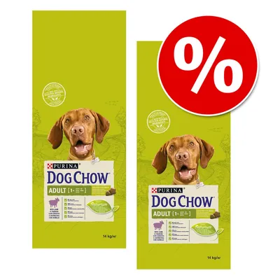 Purina Dog Chow Adult 1+ z jagnięciną, opakowanie 14 kg, widoczny znak procentowy informujący o promocji cenowej