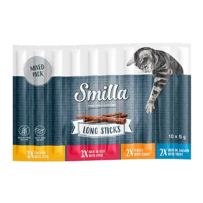 Smilla Long Sticks 10 x 5 g - Mixpaket 1  (Huhn & Ente, Truthahn & Hase, Lachs & Forelle, Rind & Leber)