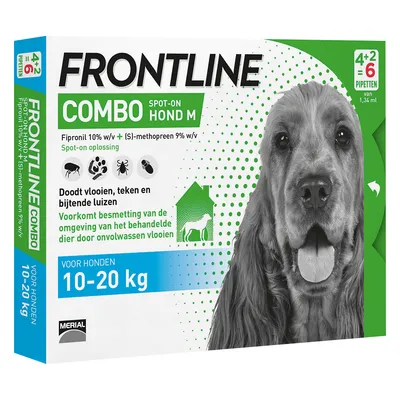 Frontline Combo Spot-On Hond M - 10-20 kg - Dubbelpak: 2 x 6 Pipetten x 1,34 ml