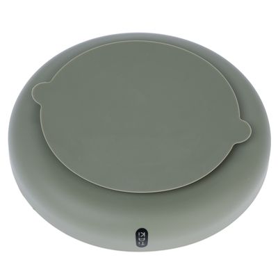 Runder, grüner Silikondeckel mit Griffen und Trixie-Logo, geeignet zum Abdecken von Dosen oder Behältern.