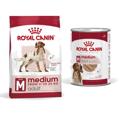 Royal Canin Size Dry Dog Food + Royal Canin Wet Dog Food - 15% Off! * - Medium Adult (15kg) + Medium Adult in Loaf (12 x 410g)