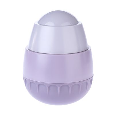 Lila-vit, äggformad behållare med rundad ovansida, eventuellt en leksak eller tillbehör.