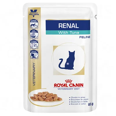 Royal Canin Veterinary Diet Renal s tunom, Feline. 85g vrećica, komadići u umaku. Za mačke s bubrežnim problemima. Samo za veterinarsku upotrebu.
