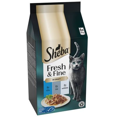 Sheba Fresh & Fine in Gravy Mini Pouches 6 x 50g Tuna, Cod & Whitefish in Gravy