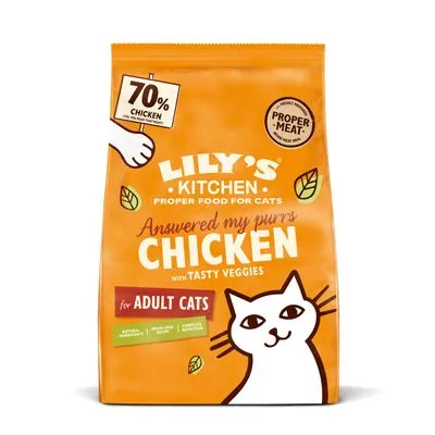 Lily's Kitchen Proper Food for Cats, Answered my purrs Chicken with Tasty Veggies, 70% chicken, voor adult cats, proper meat, natuurlijke ingrediënten, graanvrij, complete voeding. Lily's Kitchen Proper Food for Cats, Answered my purrs Chicken with Tasty Veggies, 70% chicken, voor adult cats, proper meat, natuurlijke ingrediënten, graanvrij, complete voeding.