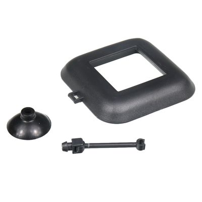 Cornice in plastica nera con ventosa e asta di collegamento, accessorio per montaggio o fissaggio.
