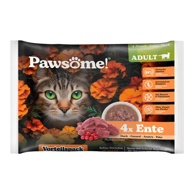 Pawsome Adult 4 x 85 g umido per gatto - Anatra