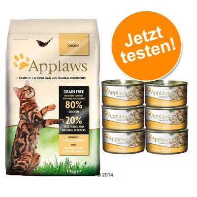 Applaws Adult Cat Chicken, getreidefrei, 80% Huhn, 20% Gemüse und Extrakte, hypoallergen, mit Prä- und Probiotika. Jetzt testen! 7,5 kg Beutel und 6 Dosen Hühnerbrust.