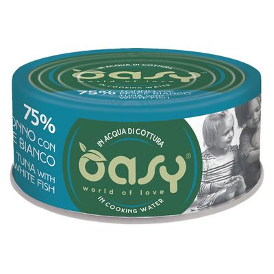 Oasy Cat Wet More Love 12 x 70 g umido gatto Adult Tonno con Pesce bianco