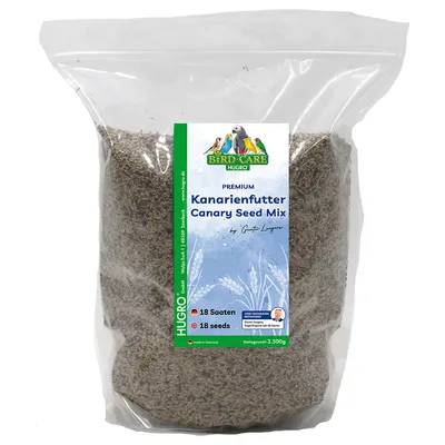 Hugro Bird-Care Premium Kanarienfutter Canary Seed Mix, 18 Saaten, Nettogewicht 3.500g, hergestellt in Deutschland.