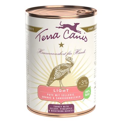 Lot Terra Canis Light 12 x 400 g pour chien dinde, céleri, ananas & baies d'argousier