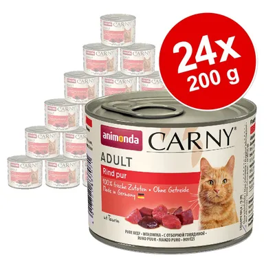 Animonda Carny Adult nötkött pur, 24x200g. 100 % färska ingredienser, utan spannmål, Made in Germany, med taurin.