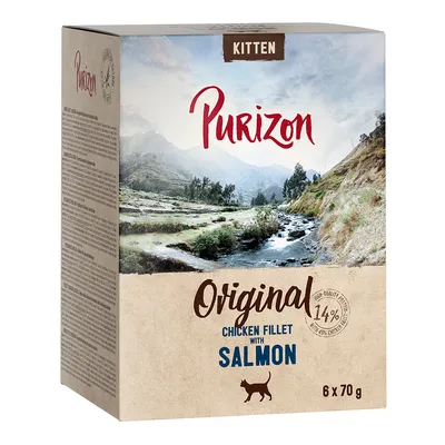 Purizon Kitten Original csirkefilé lazaccal, 14% magas hústartalom, 6 x 70 g csomag.