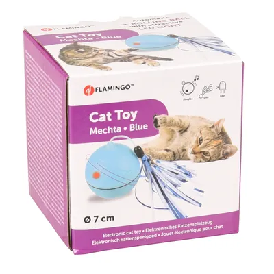 Flamingo Cat Toy Mechta Blue, elektronisk katt­leksak med LED-ljus och bjällror, diameter 7 cm.