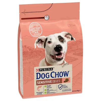 Purina Dog Chow Sensitive med lax, 2,5 kg. För hundar från 1 år. Utan artificiella tillsatser, med naturligt prebiotikum.