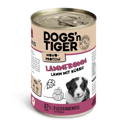 Dogs'n Tiger Junior в экономупаковке, 12 x 400 г - Ягненок и тыква