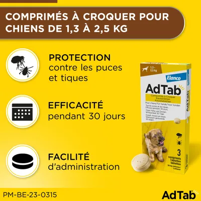 Comprimés à croquer AdTab pour très petit chien (1,3 à 2,5 kg) - 3 comprimés