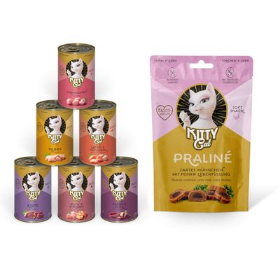 Kitty Cat Adult Paté 6 x 400 g + snacks Praliné Pollo e Hígado 50 g ¡gratis!