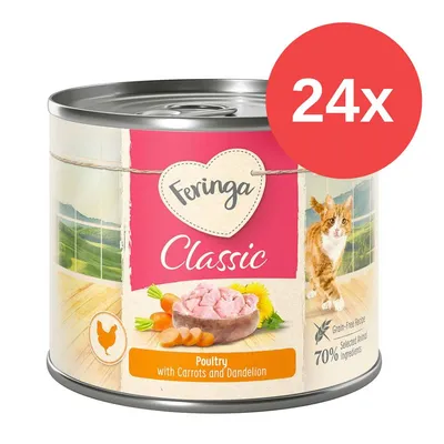 Feringa Classic Nassfutter, Geflügel mit Karotten und Löwenzahn, getreidefrei, 70% ausgewählte tierische Zutaten, Packung mit 24 Dosen.
