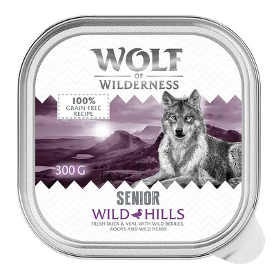 Wolf of Wilderness Senior Wild Hills. 100% беззърнева рецепта, 300g. Прясна патица и телешко с горски плодове, корени и диви билки.