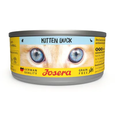 Josera Kitten Duck nedves macskaeledel, gabonamentes, kacsával, German Quality, Anti-Hairball, hozzáadott cukor és tartósítószer nélkül.