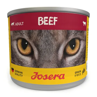 Josera BEEF, adult, German quality, grain free. Can with cat eyes design. Josera BEEF, adult, German quality, grain free. Can with cat eyes design.