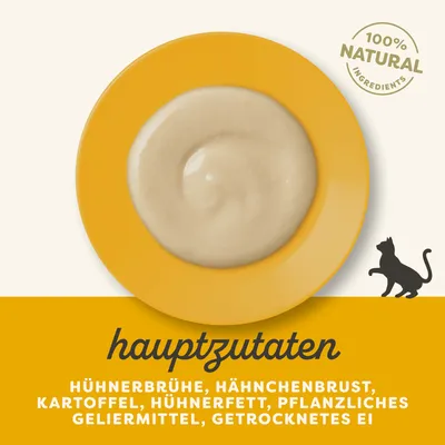 Hauptzutaten: Hühnerbrühe, Hähnchenbrust, Kartoffel, Hühnerfett, pflanzliches Geliermittel, getrocknetes Ei. 100% natürliche Zutaten.